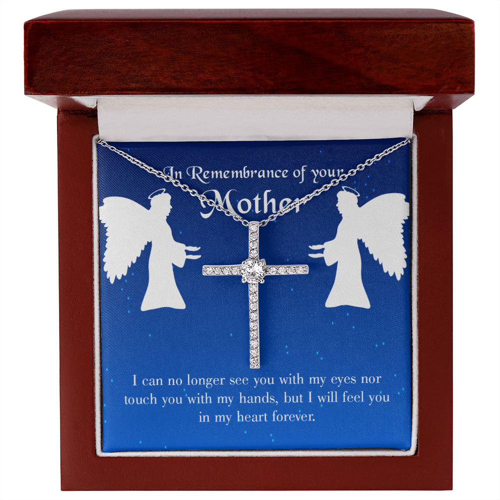 In My Heart Forever Mom Remembrance Cz Cross Necklace Message Card
